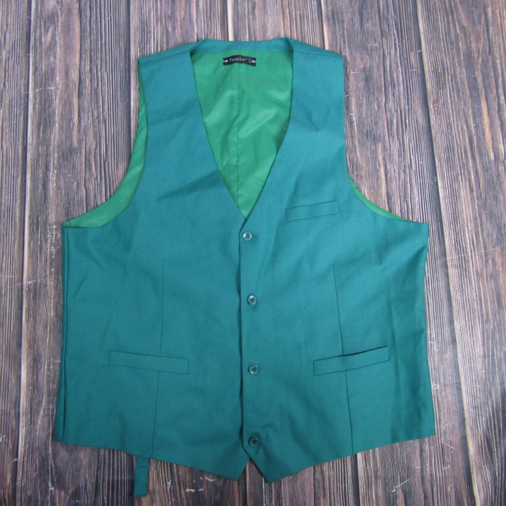 YuanLu Vest Mens 3XL Green Formal Dress Suit Waistcoat Adjustable Back 4 Button